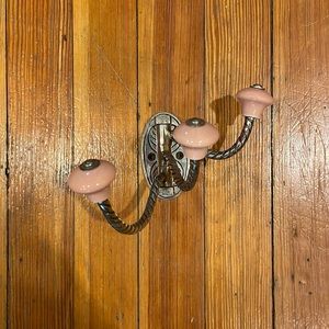 Anthropologie 3 pronged hook with pink knobs